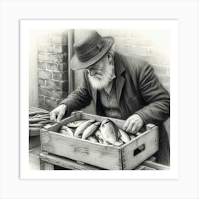 Fisherman At The Fish Market Art Print