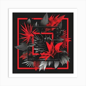 Red Leaves In A Square Frame Art Print