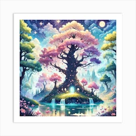 A Fantasy Forest With Twinkling Stars In Pastel Tone Square Composition 1 Art Print