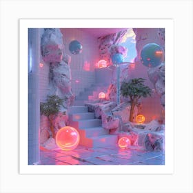 Room With Neon Lights 2 Art Print