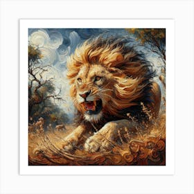 Lion pouncing Art Print