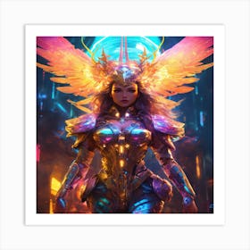 Futuristic Girl With Wings Art Print