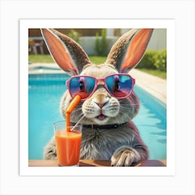 Rabbit Drinking Orange Juice Art Print