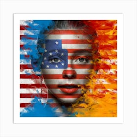 American Girl With American Flag Painted On Her Face Art Print