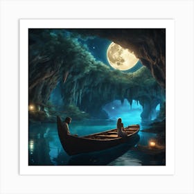 813498 Realistic Vision Bioluminescent Cave, Bridge, Boat Xl 1024 V1 0 Art Print