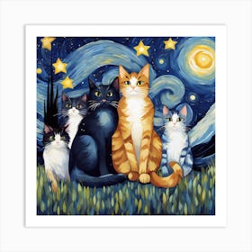 Starry Night Cats 4 Art Print