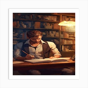 Portrait Of A Man Writing Art Print