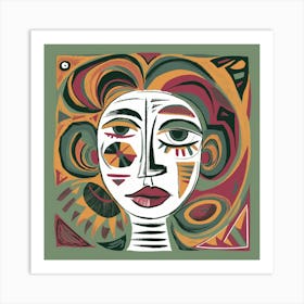 Folk Abstract Face Illustration (6) Art Print