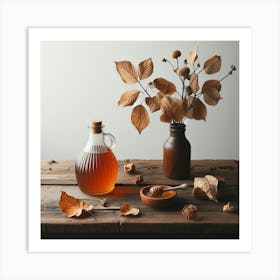 Autumn Leaves On A Wooden Table Art Print