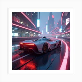 Futuristic Formula Car On A Floating Track In A Neon Lit Alien City 1 Art Print