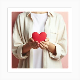 Woman Holding A Red Heart Art Print