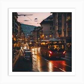 City Street At Dusk Art Print