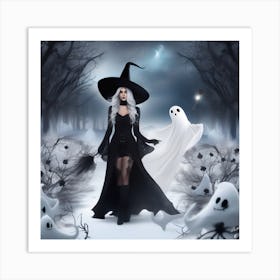 Witch And Ghosts Art Print