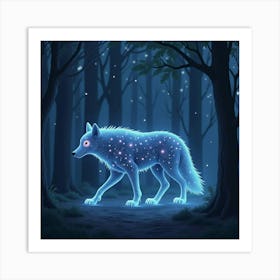 An Ethereal Wolf With A Coat Of Glowing, Nebula Like Patterns Prowling Through A Starlit Forest Art Print