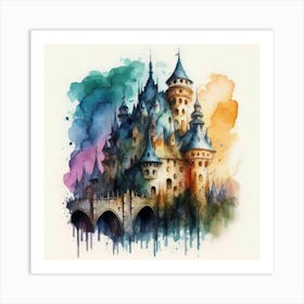 Watercolor Castle Painting Art Print