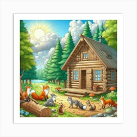 Foxes In The Forest Art Print