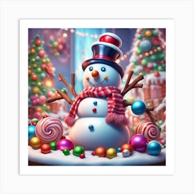 Snowman With Candy Canes 1 Art Print