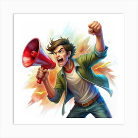 Man Holding A Megaphone And Shouting Art Print