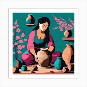 The Pottery, Turquoise and Rosé Workshop Art Print