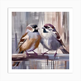 Firefly A Modern Illustration Of 2 Beautiful Sparrows Together In Neutral Colors Of Taupe, Gray, Tan (47) Art Print