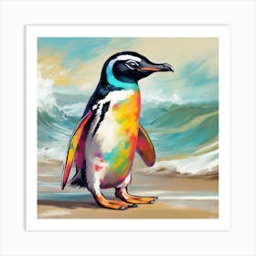 Penguin On The Beach Art Print