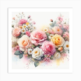 Watercolor Roses Bouquet Art Print