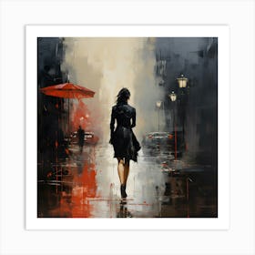 Woman Walking In The Rain Art Print