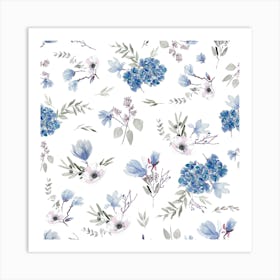 Geranium Flowers White Blue Art Print