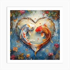 Koi Fish In Heart 7 Art Print