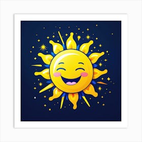 Lovely smiling sun on a blue gradient background 110 Art Print