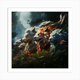 Lions Roaming In The Forest Art Print