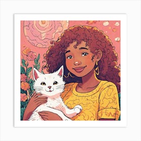 Girl Holding A Cat Art Print