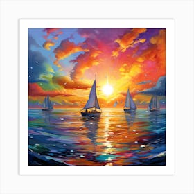 Sailboats At Sunset 14 Art Print