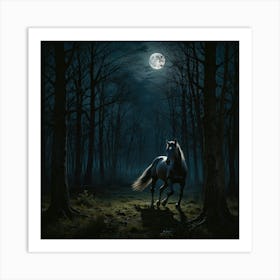 Horse In The Woods At Night 1 Art Print