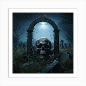 Digital Painting Of A Human Skull Center Frame Empty Eye Sockets Peering Into An Abyss A Backdrop (2) Art Print