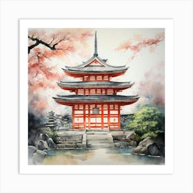 Watercolor Of A Pagoda Art Print