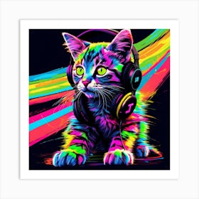 Cat Listening To Music Art Print