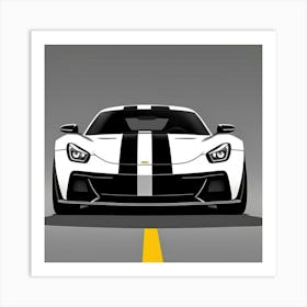 White Sports Car with black Stripes Art Print