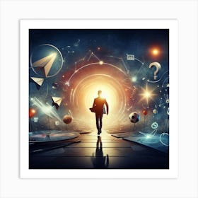 Businessman Walking In Space Art Print