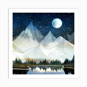 Mountain Lake Under The Starlight Art Print