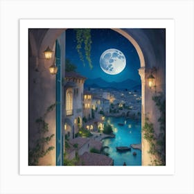 Moonlight Over The Water Art Print