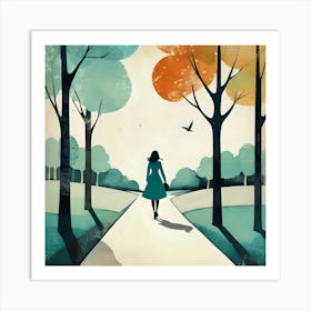 Woman Walking Through The Woods Art Print