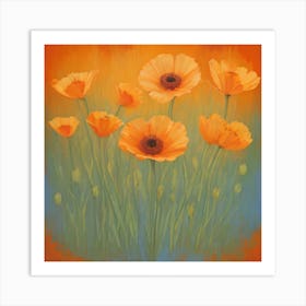 Sunset in a field of flowers Art Print
