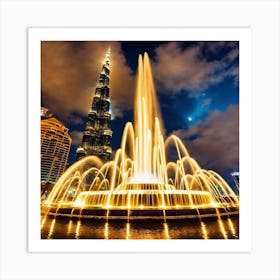 Fountain In Front Of Burj Khalifa Art Print