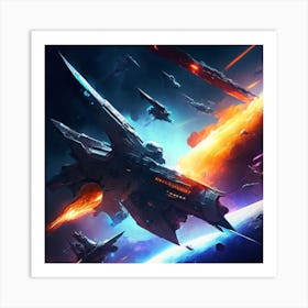 Spaceships In Space Art Print