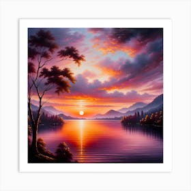 Sunset Over Lake Art Print