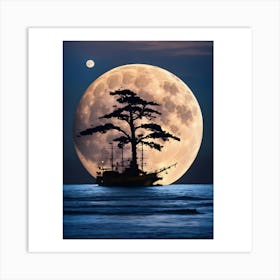 Full Moon With Tree Art Print