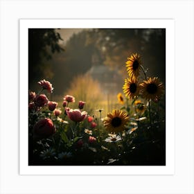 Sunflowers In The Garden Art Print