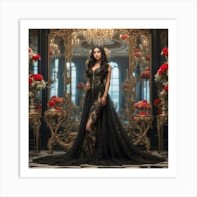 Beautiful Woman In A Black Dress Art Print