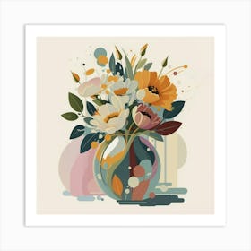 Bouquet of flowers inside a vase. Abstract artistic drawing 6 Art Print